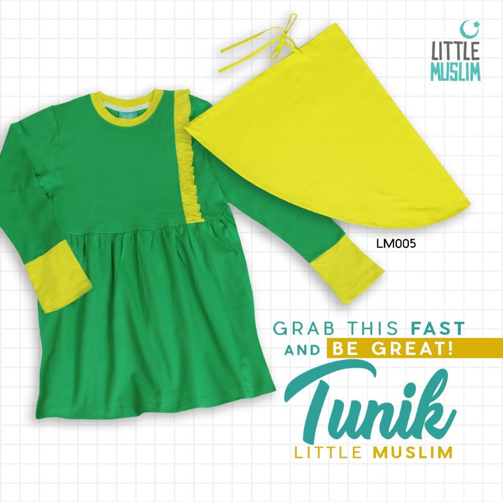 Set Baju Tunik Anak & Jilbab Little Muslim AFRA - LM005