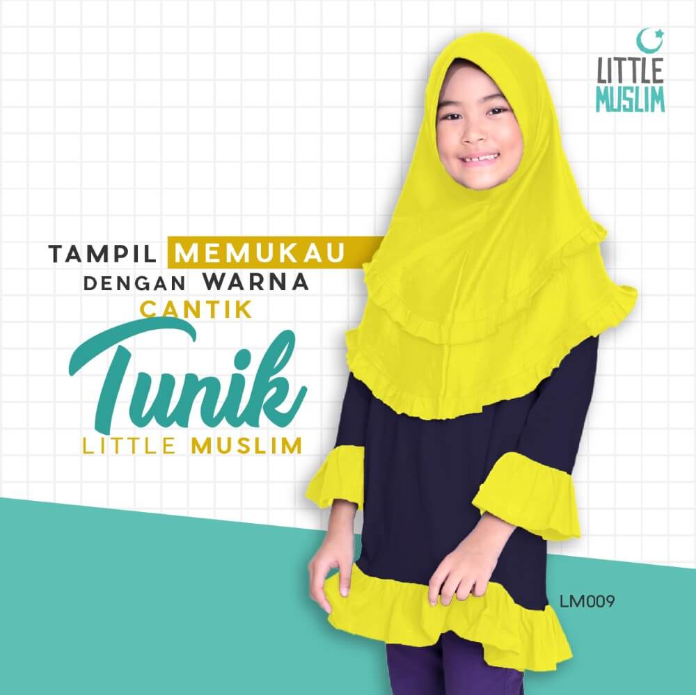 Set Baju Tunik Anak & Jilbab Little Muslim AFRA - LM009