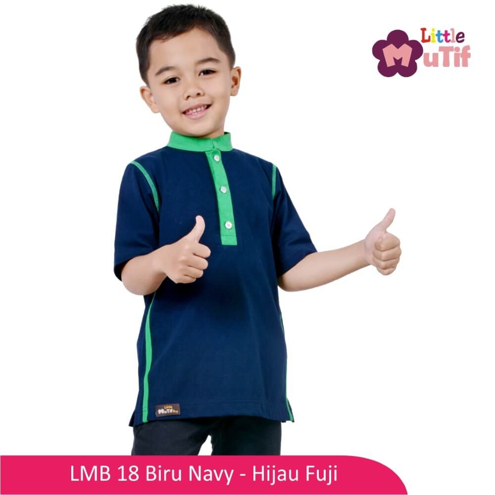Baju Koko Anak Mutif MTIF - LMB 18A Biru Navy - Hijau Fuji