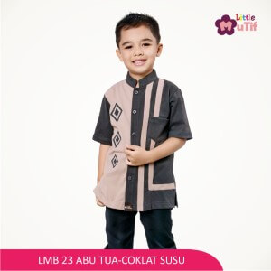 Baju Koko Anak Mutif MTIF - LMB 23A Abu Tua - Coklat Susu