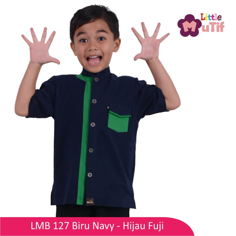 Baju Koko Anak Mutif MTIF - LMB 27A Biru Navy - Hijau Fuji
