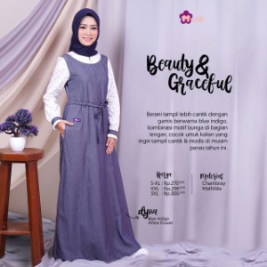 Gamis Dewasa Mutif MTIF - Dyna A Blue Indigo - White Flower
